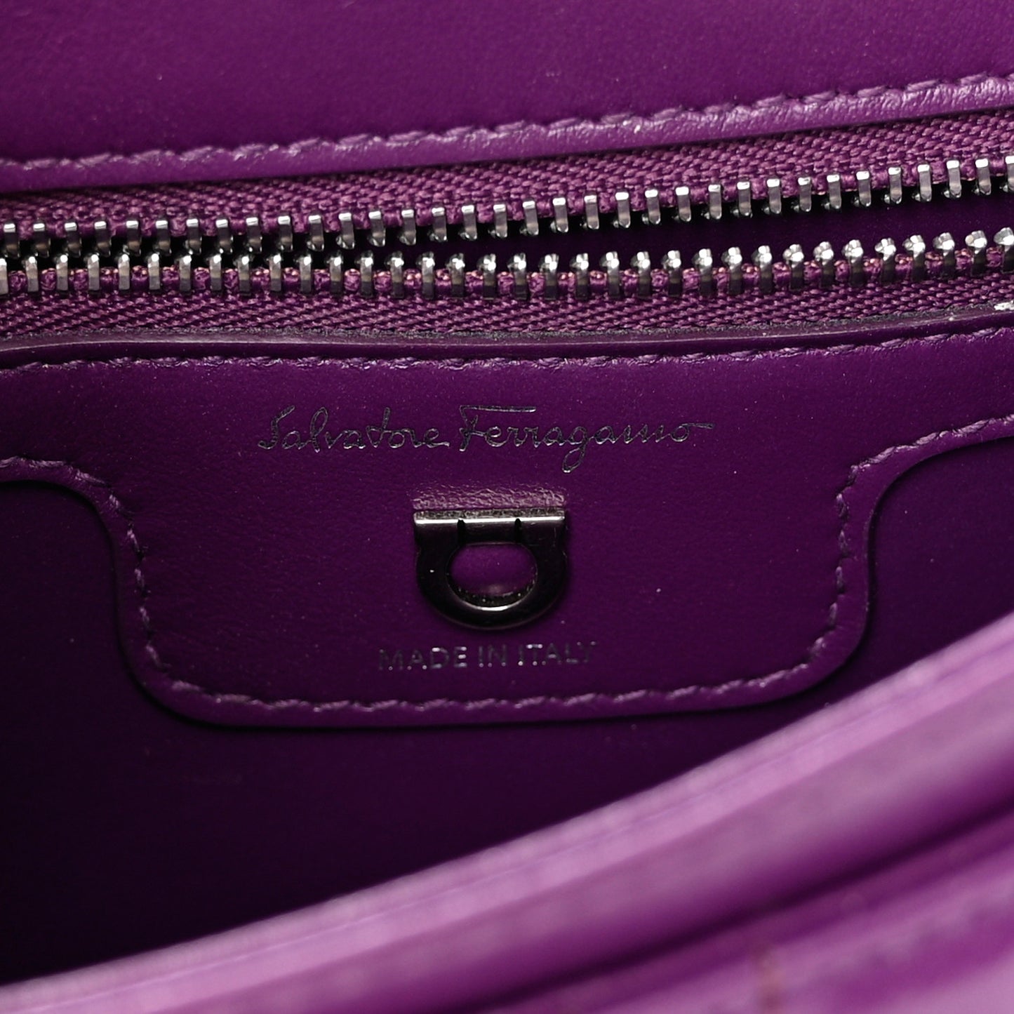 Calfskin Quilted Gancini Small Flap Bag Purple