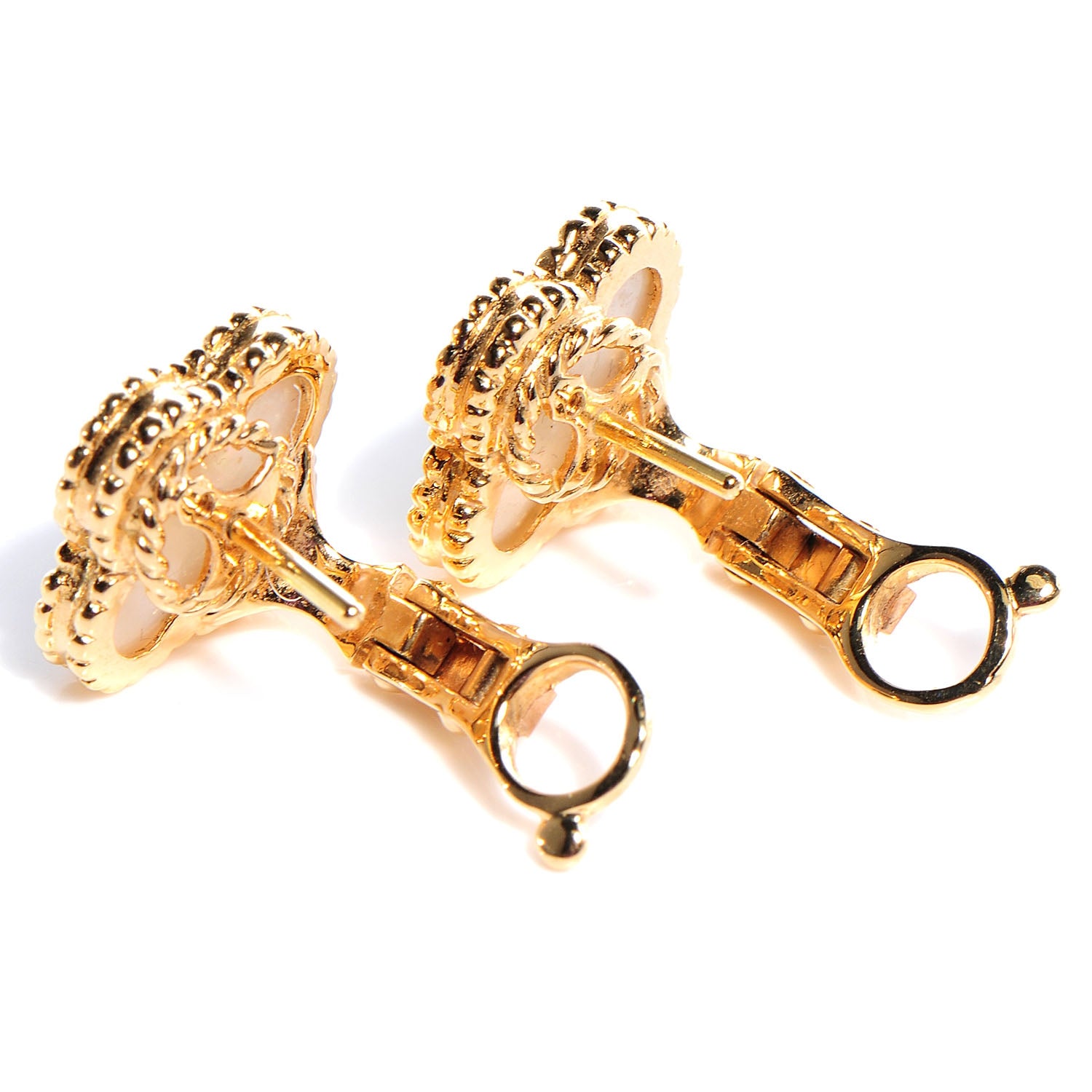 Van Cleef & Arpels 18K Yellow Gold Mother of Pearl Vintage Alhambra Earrings 7 of 7