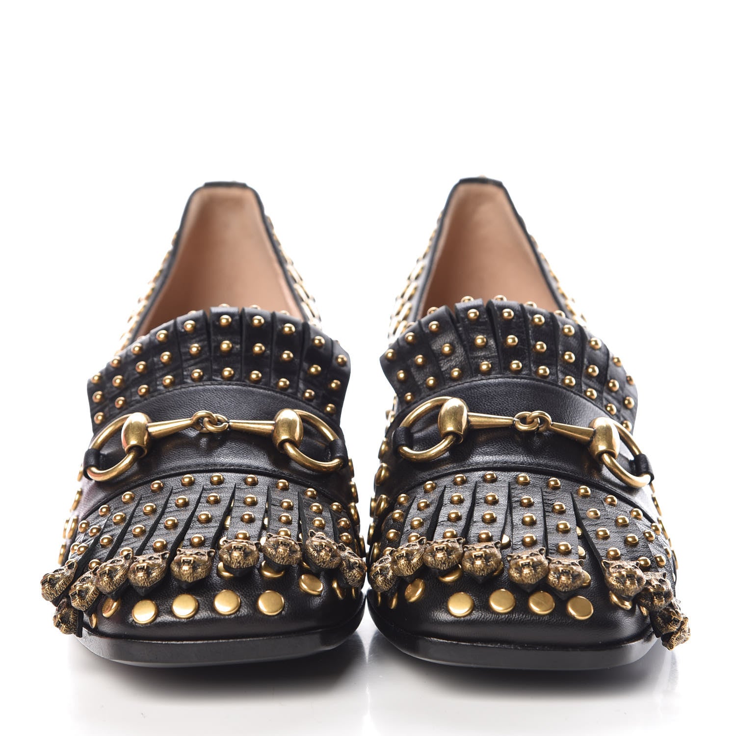 Gucci Malaga Kid Studded Polly Fringe 55mm Loafer Pumps 36 Black 2 of 9