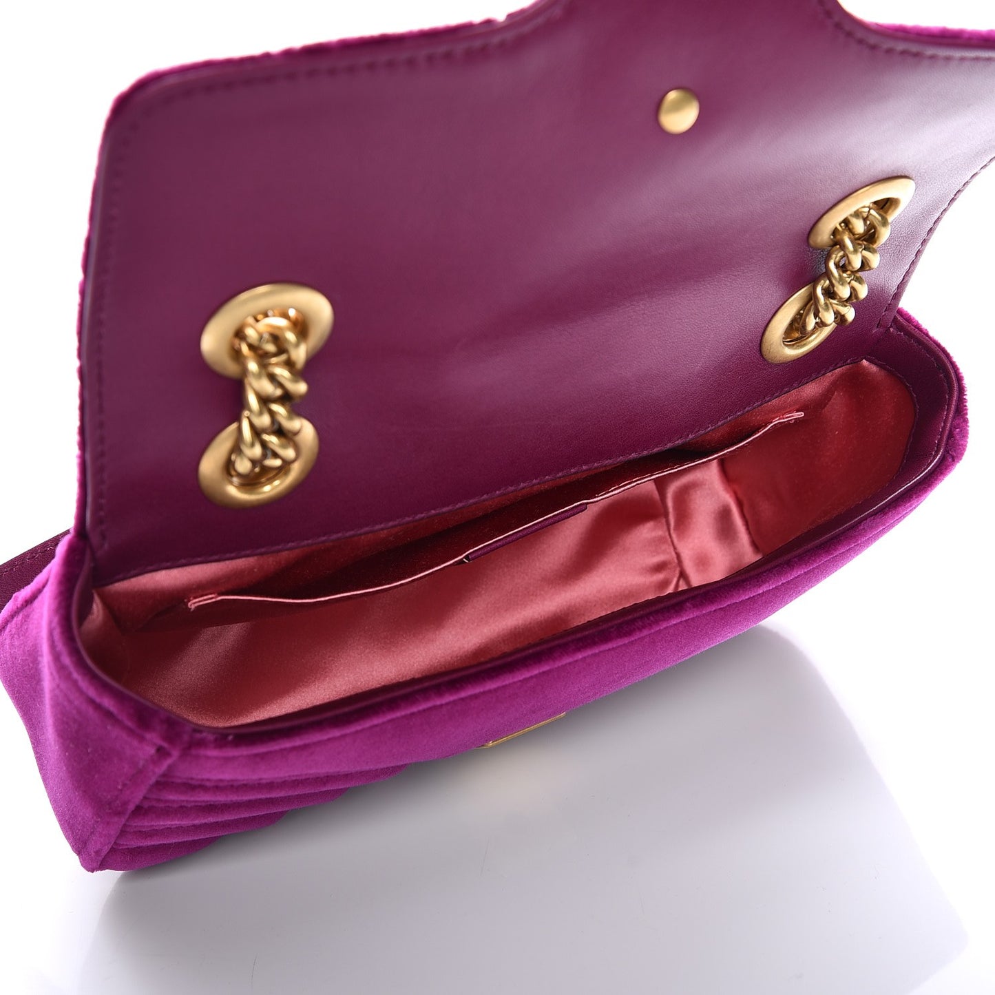 Velvet Matelasse Mini GG Marmont Shoulder Bag Fuchsia Violet Cyclamen
