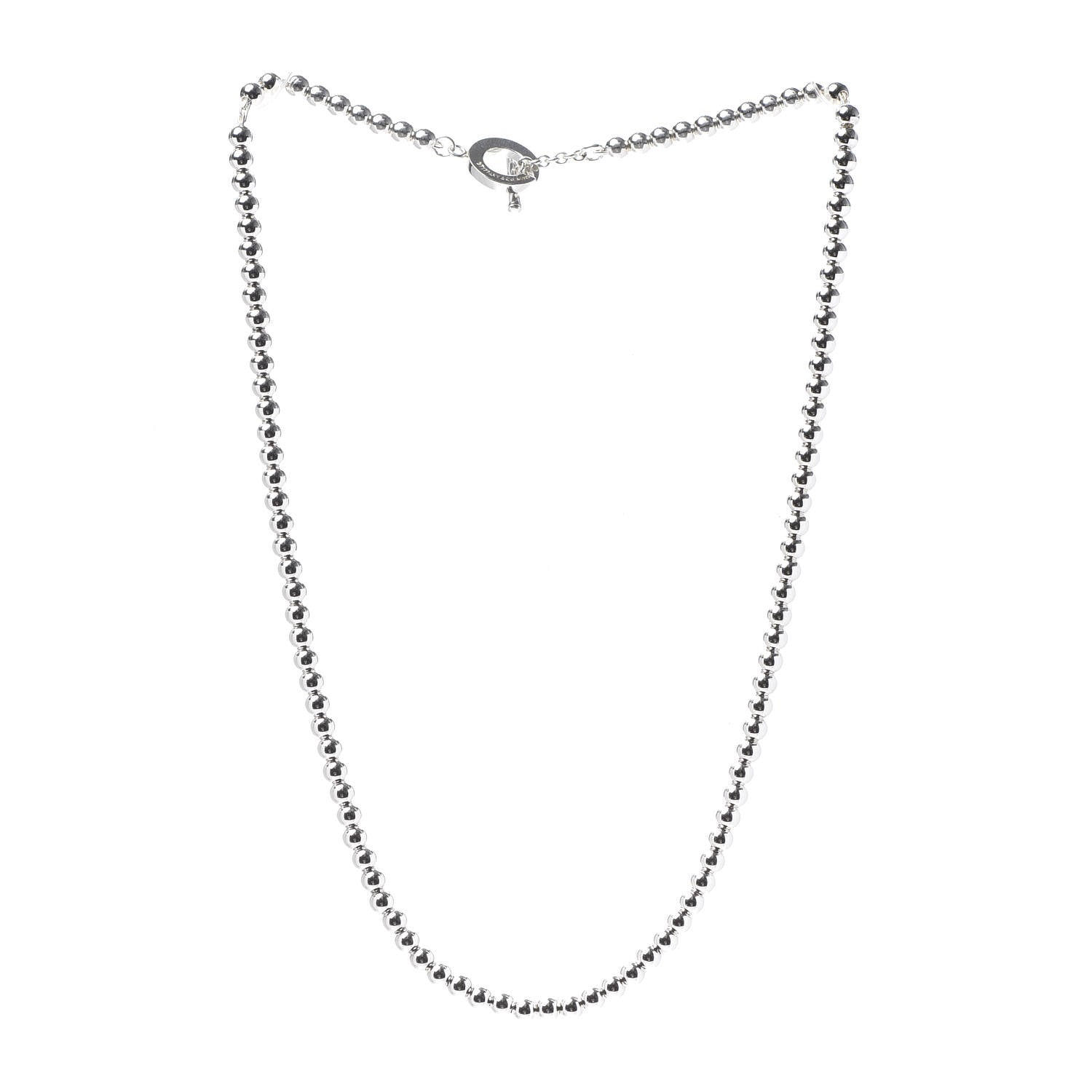 Tiffany Sterling Silver 4mm Beads Toggle Necklace 3 of 7