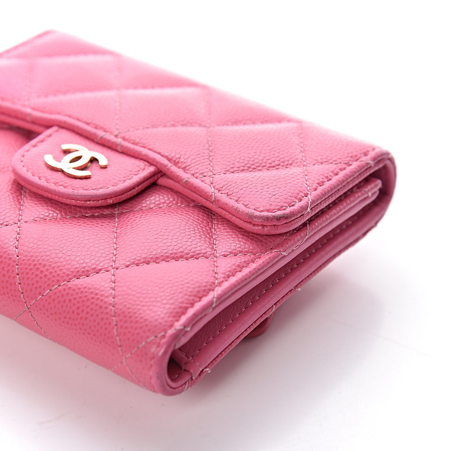 Caviar Quilted Compact Flap Wallet Pink