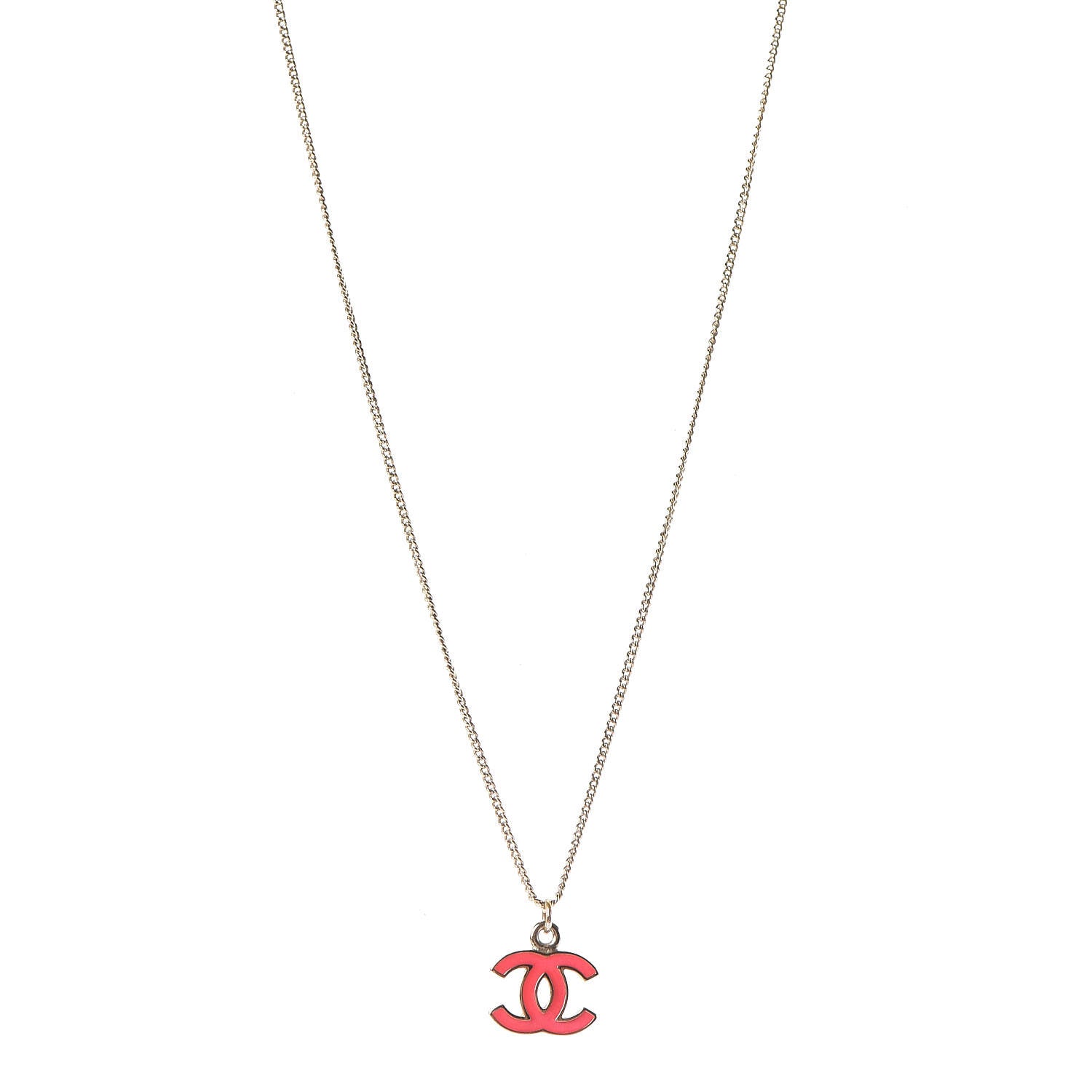 Chanel Enamel CC Necklace Gold Dark Pink 1 of 6
