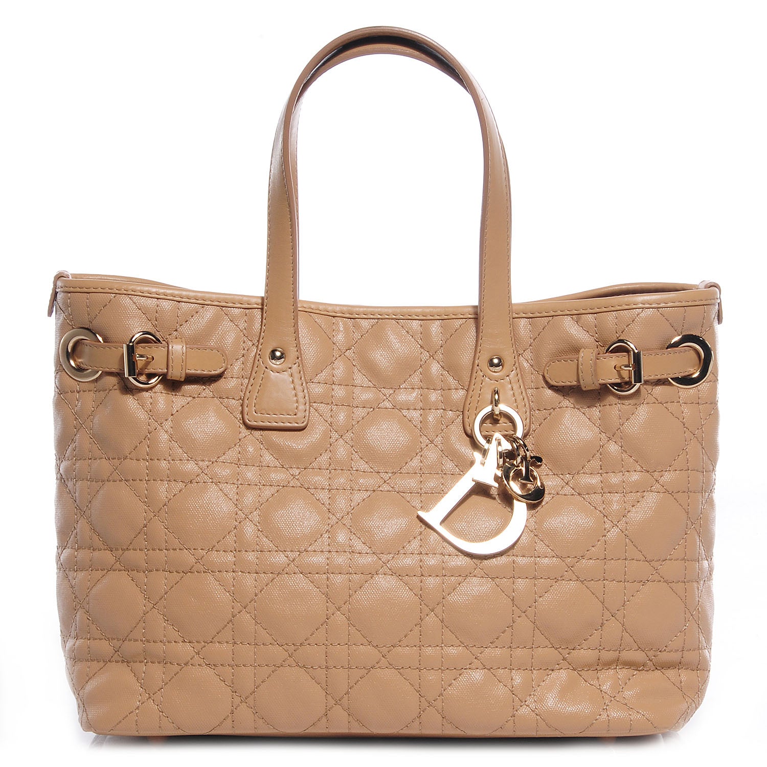 Christian Dior Coated Canvas Cannage Small Panarea Tote Beige 1 of 9