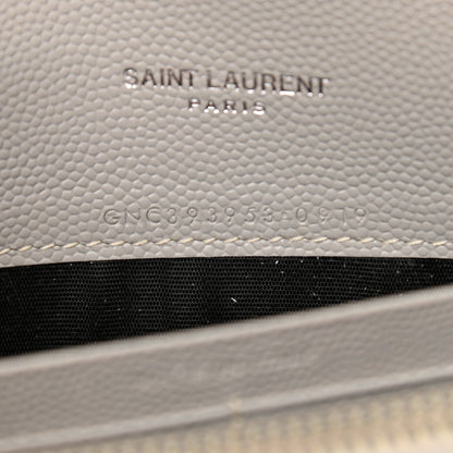 Saint Laurent Grain De Poudre Matelasse Chevron Monogram Envelope Chain Wallet Granite 6 of 12