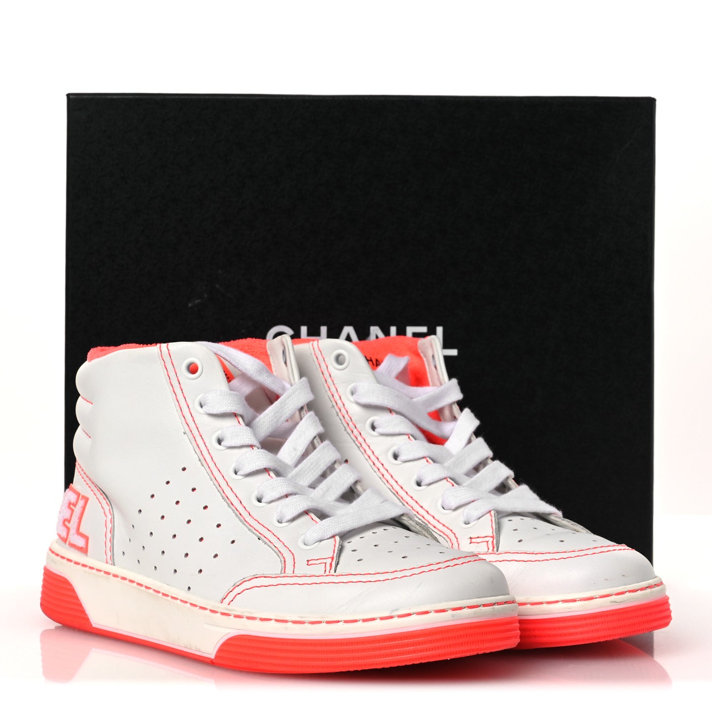 Calfskin Womens Logo High Top Sneakers 38 White Pink