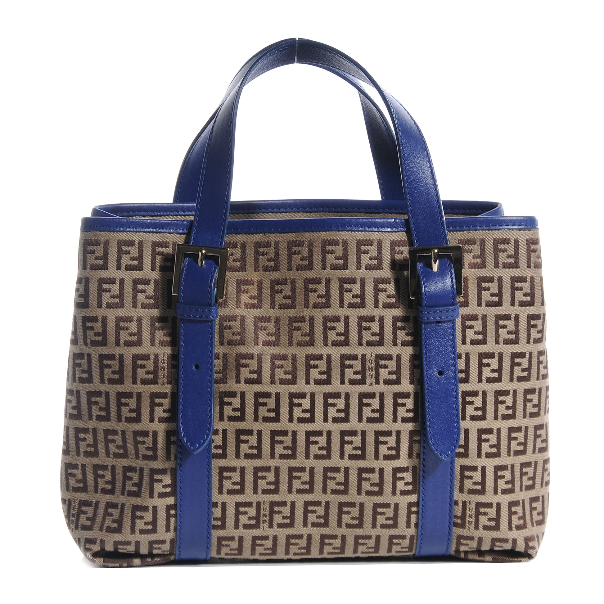 Fendi Zucchino Vitello Small Tote Mogano Panna Blue 1 of 9
