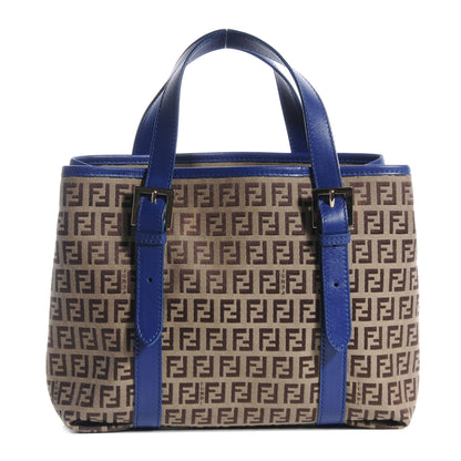 Fendi Zucchino Vitello Small Tote Mogano Panna Blue 1 of 9