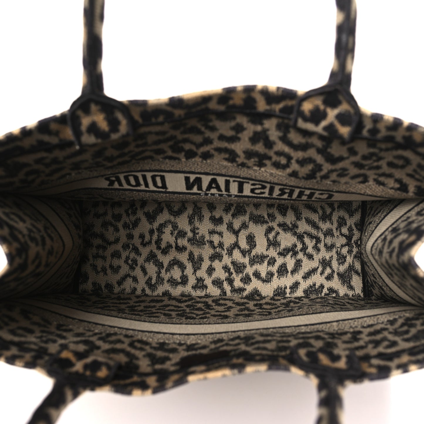 Canvas Mizza Embroidered Large Leopard Book Tote Beige