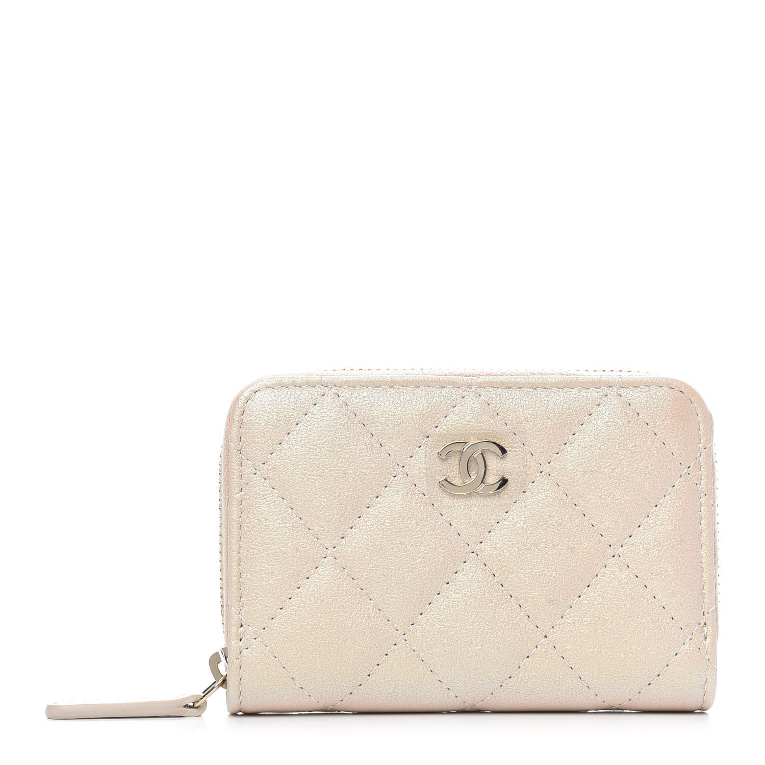 Chanel Iridescent Calfskin Quilted Zip Coin Purse Wallet Beige 1 of 10