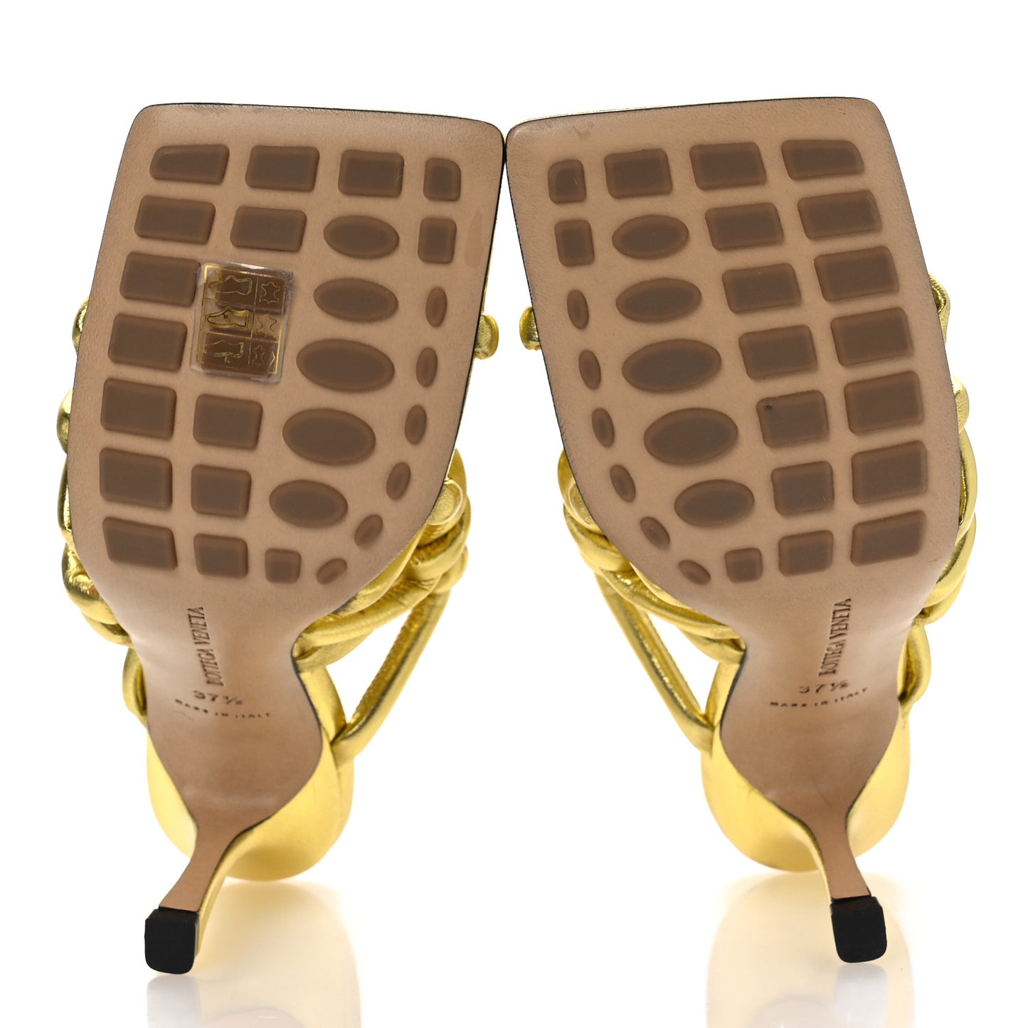 Metallic Nappa Reflection Weave Stretch Mules Sandals 37.5 Gold