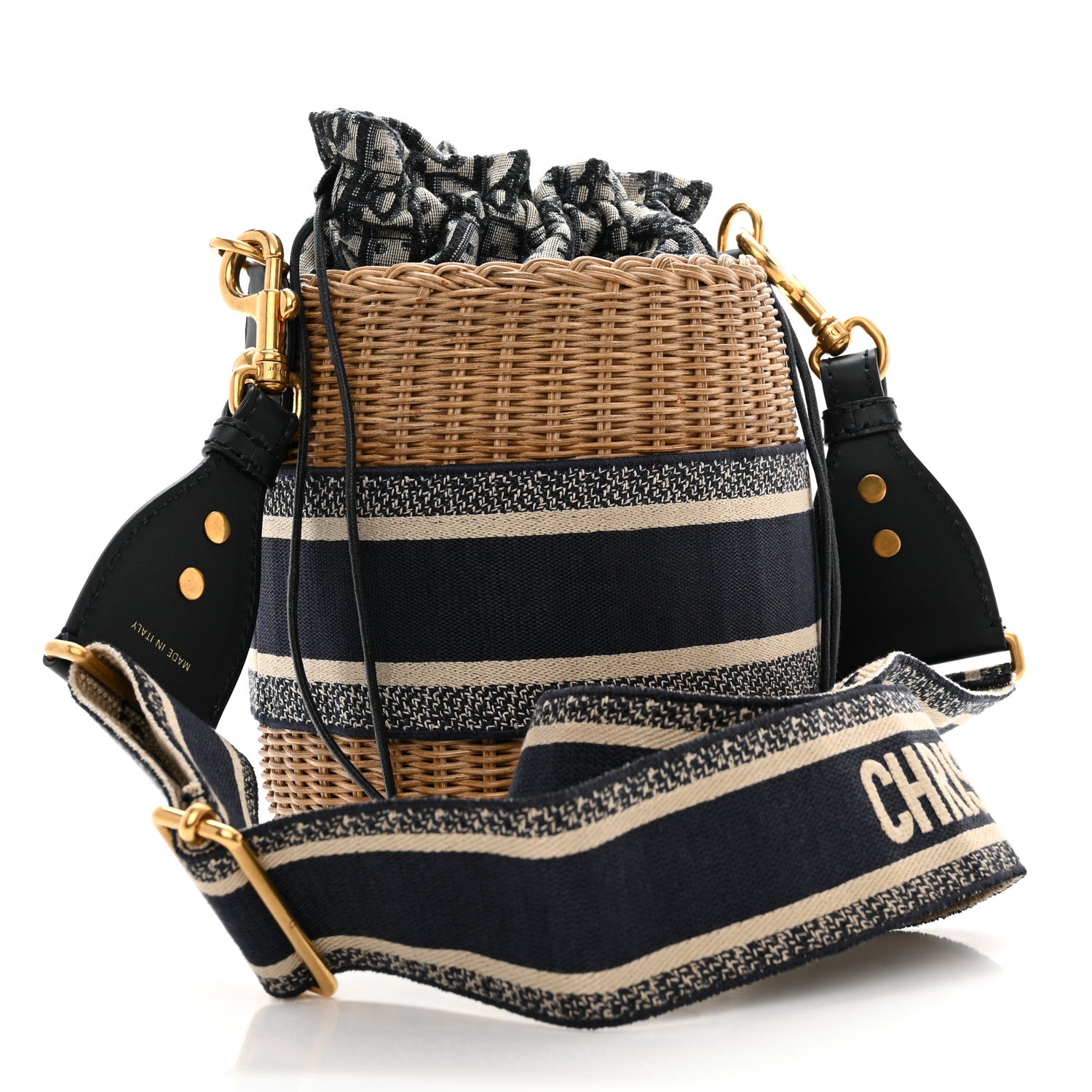 Christian Dior Wicker Oblique Drawstring Bucket Bag Blue 3 of 10
