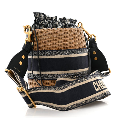 Christian Dior Wicker Oblique Drawstring Bucket Bag Blue 3 of 10
