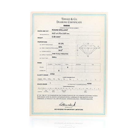 Tiffany Platinum Diamond .38ct Solitaire Engagement Ring 57 8 7 of 7