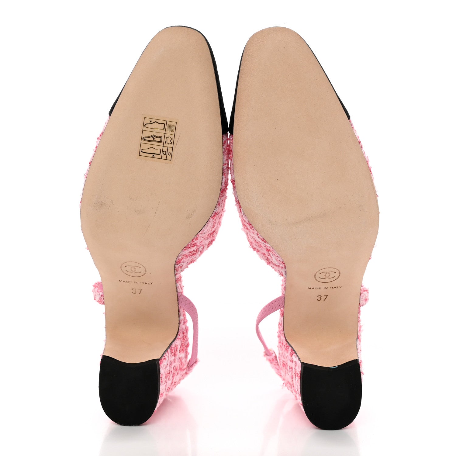 Chanel Tweed Grosgrain Cap Toe CC Slingback Pumps 37 Pink Black 5 of 13