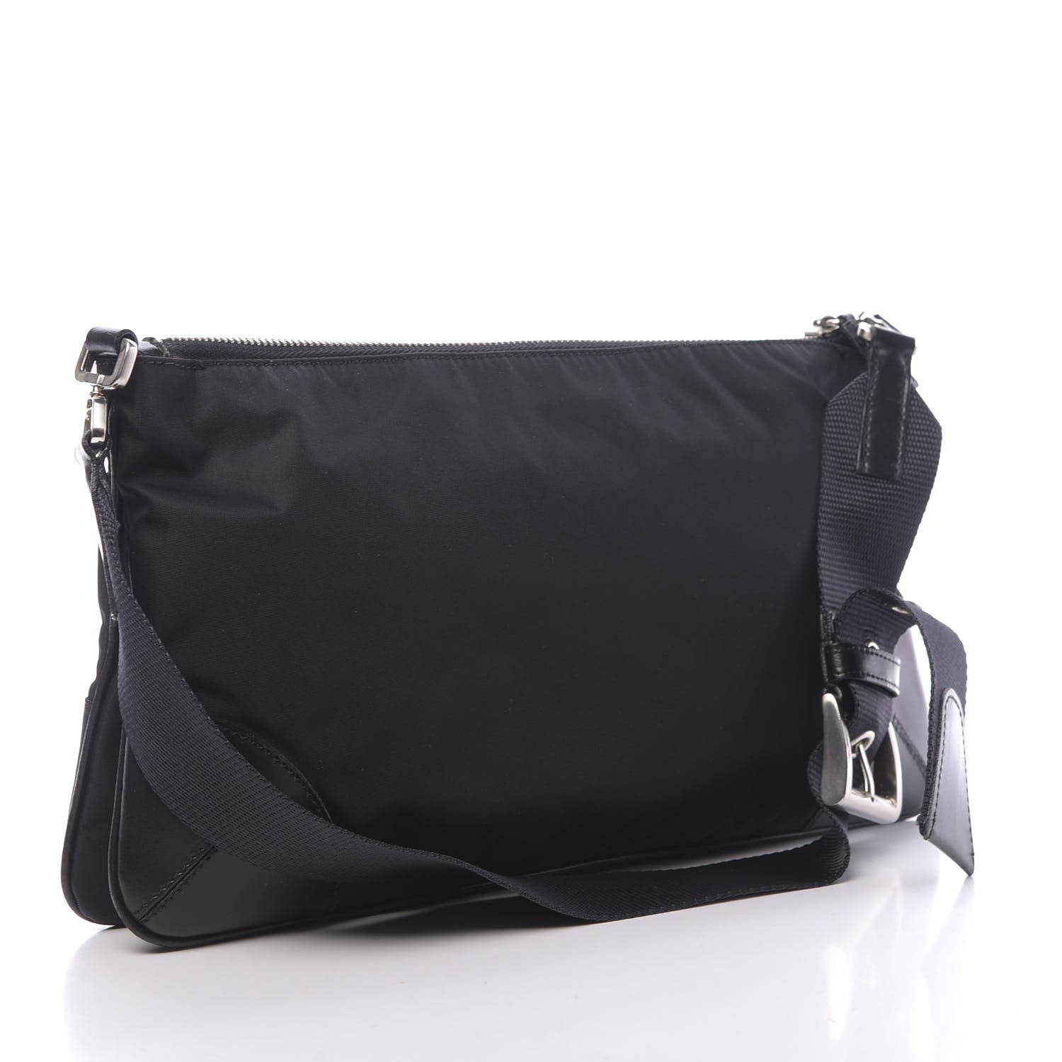 Prada Tessuto Light Nylon Soft Calf Shoulder Bag Black 3 of 11