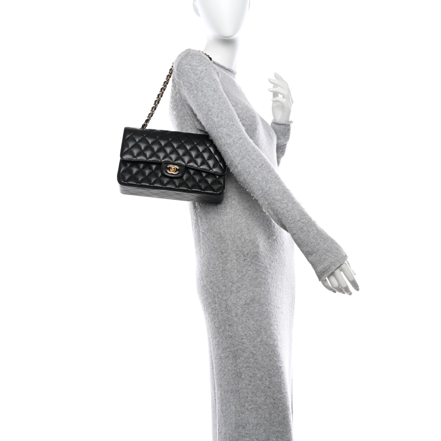 Caviar Quilted Medium Double Flap Black