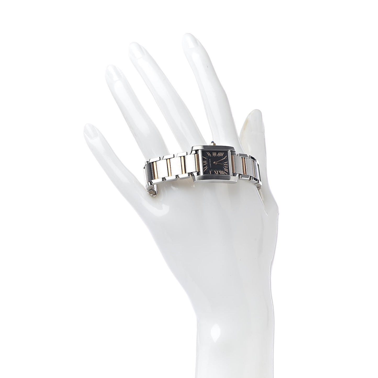 Stainless Steel 18K Pink Gold 20mm Tank Francaise Quartz Watch Black