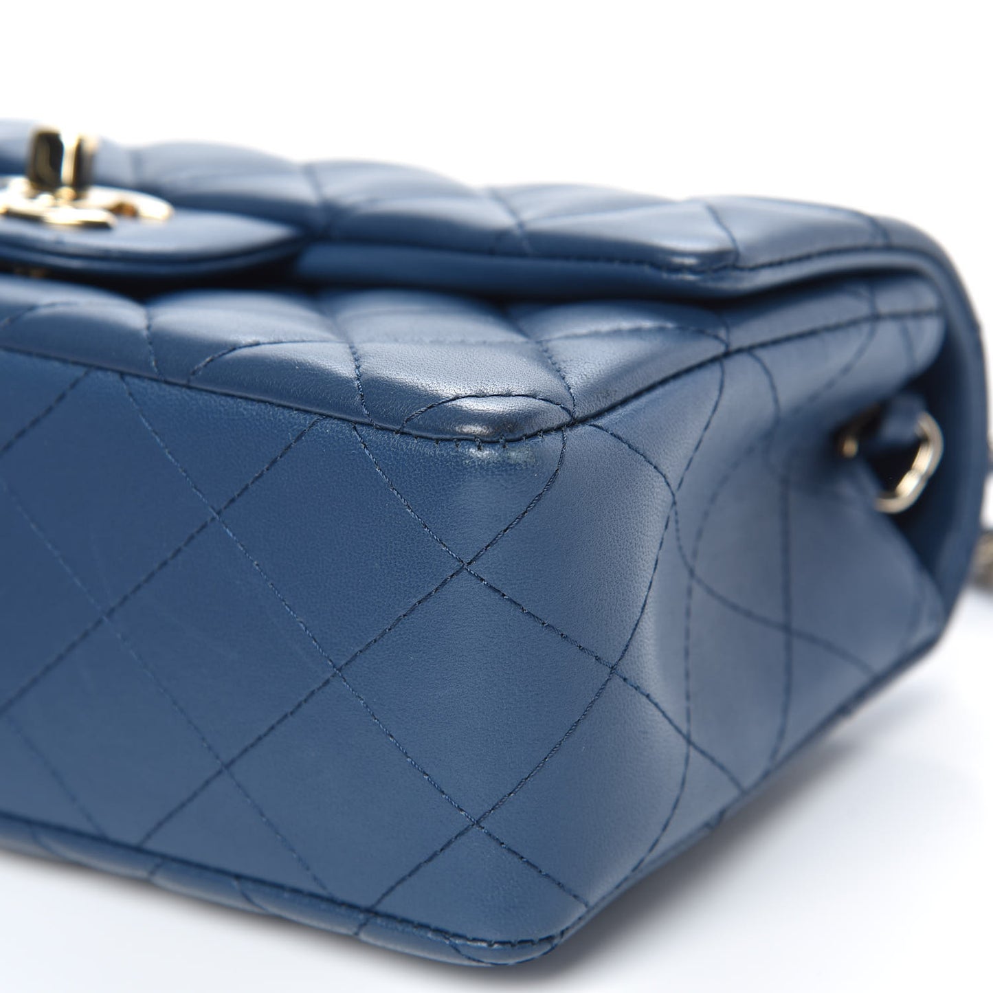 Lambskin Quilted Mini Rectangular Flap Blue