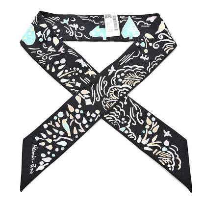 Hermes Silk Isola Di Primavera Twilly Black Vert Rose 1 of 4