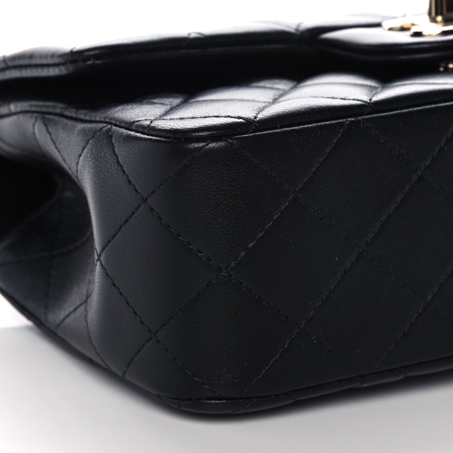Lambskin Quilted Mini Top Handle Rectangular Flap Black