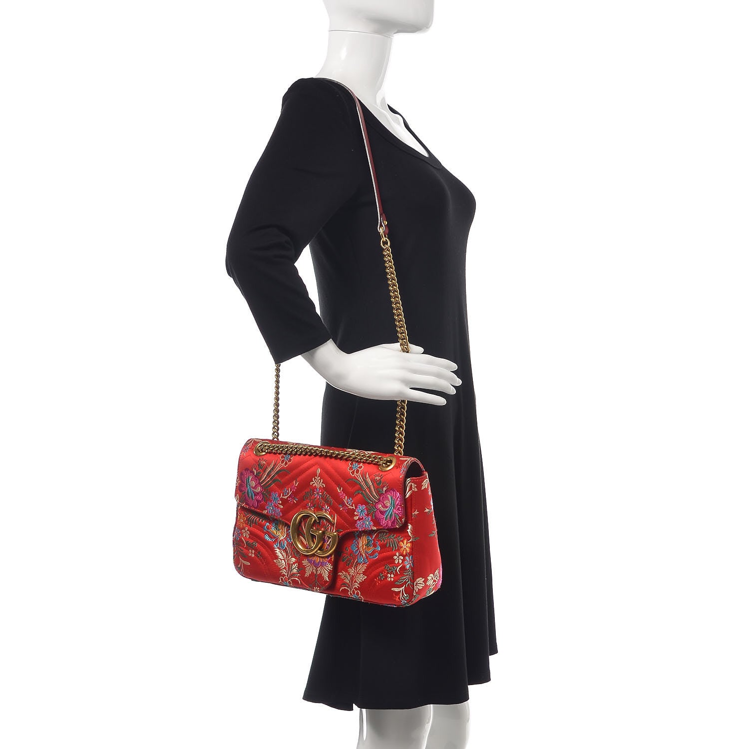 Gucci Jacquard Matelasse Floral Medium GG Marmont Shoulder Bag Red 2 of 8