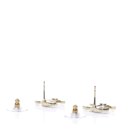 Chanel Crystal Metal CC Paris Button Stud Earrings Gold 3 of 5
