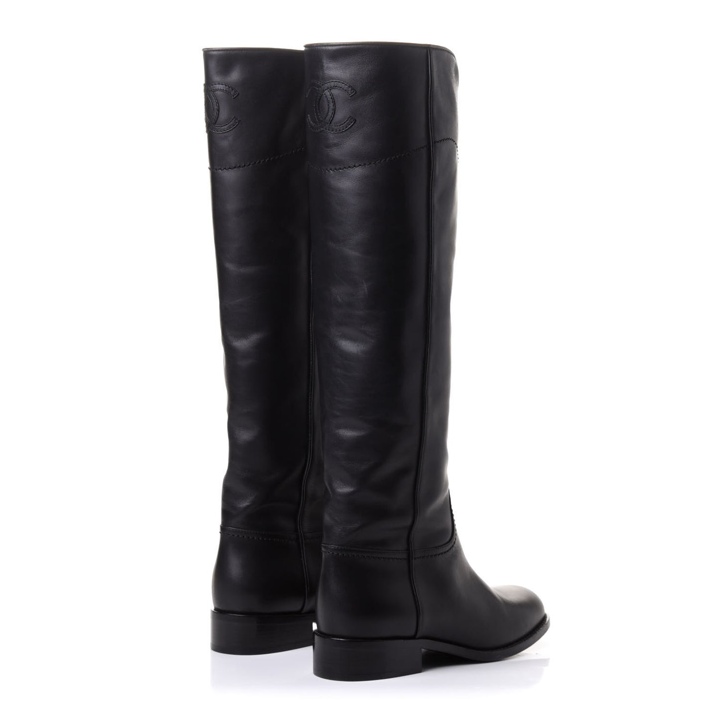 Calfskin Ascot Riding Boots 36.5 Black