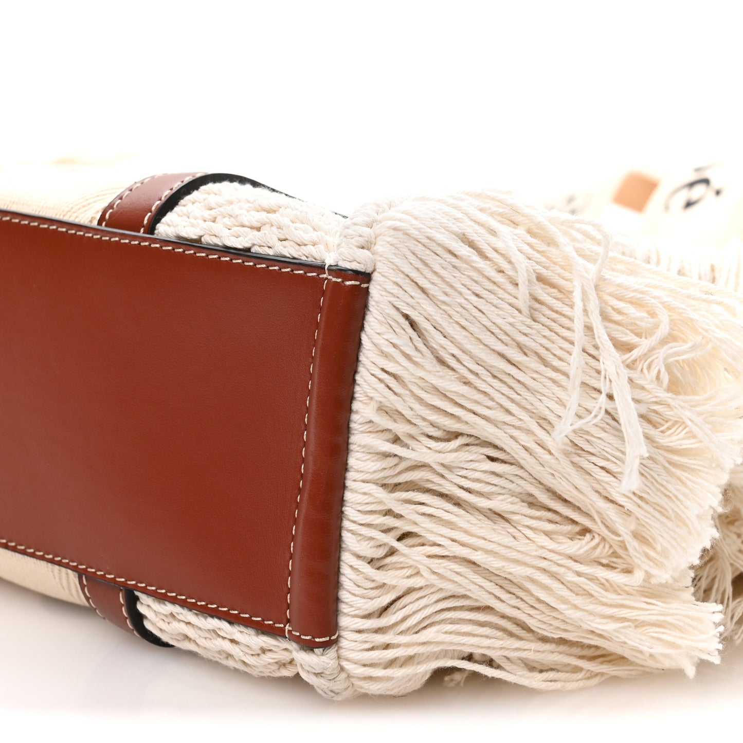 Cotton Calfskin Medium Woody Ribbon Fringe Tote Sepia Brown