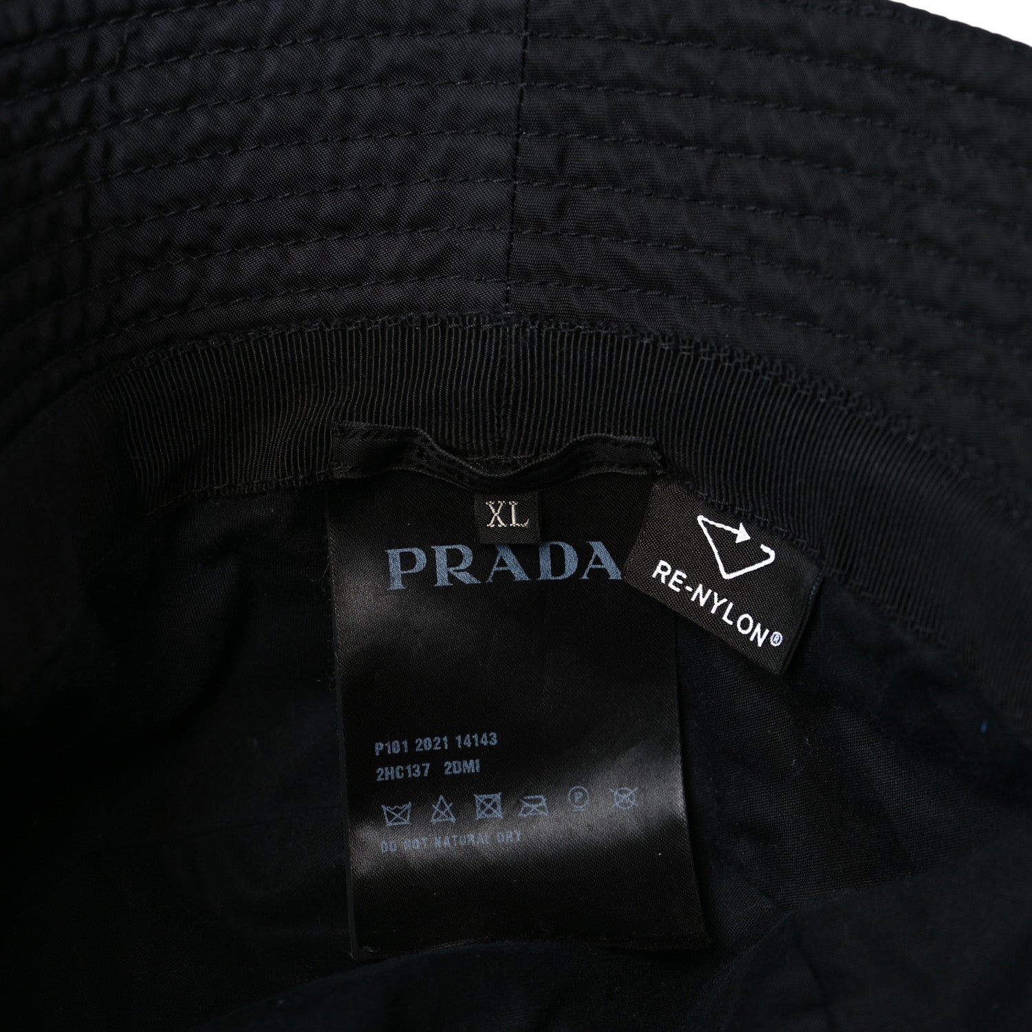 Prada Re-Nylon Metal Triangle Logo Mens Bucket Hat XL Black 7 of 7