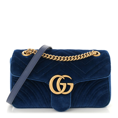 Gucci Velvet Matelasse Small GG Marmont Shoulder Bag Cobalt Blue 1 of 11