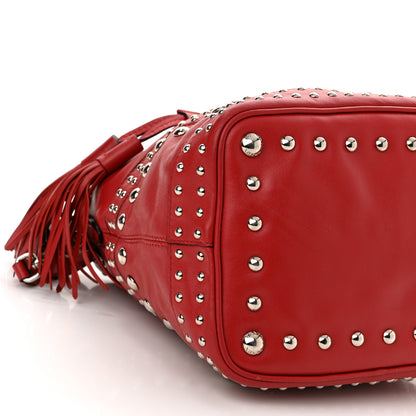 Prada Soft Calf Studded Bucket Bag Rosso 10 of 17