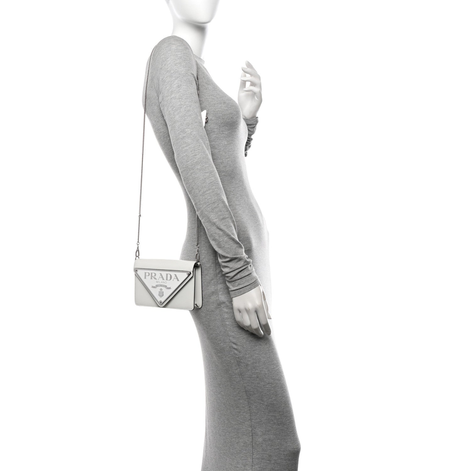 Prada Spazzolato Triangle Logo Plate Flap Chain Crossbody Bag White 2 of 10