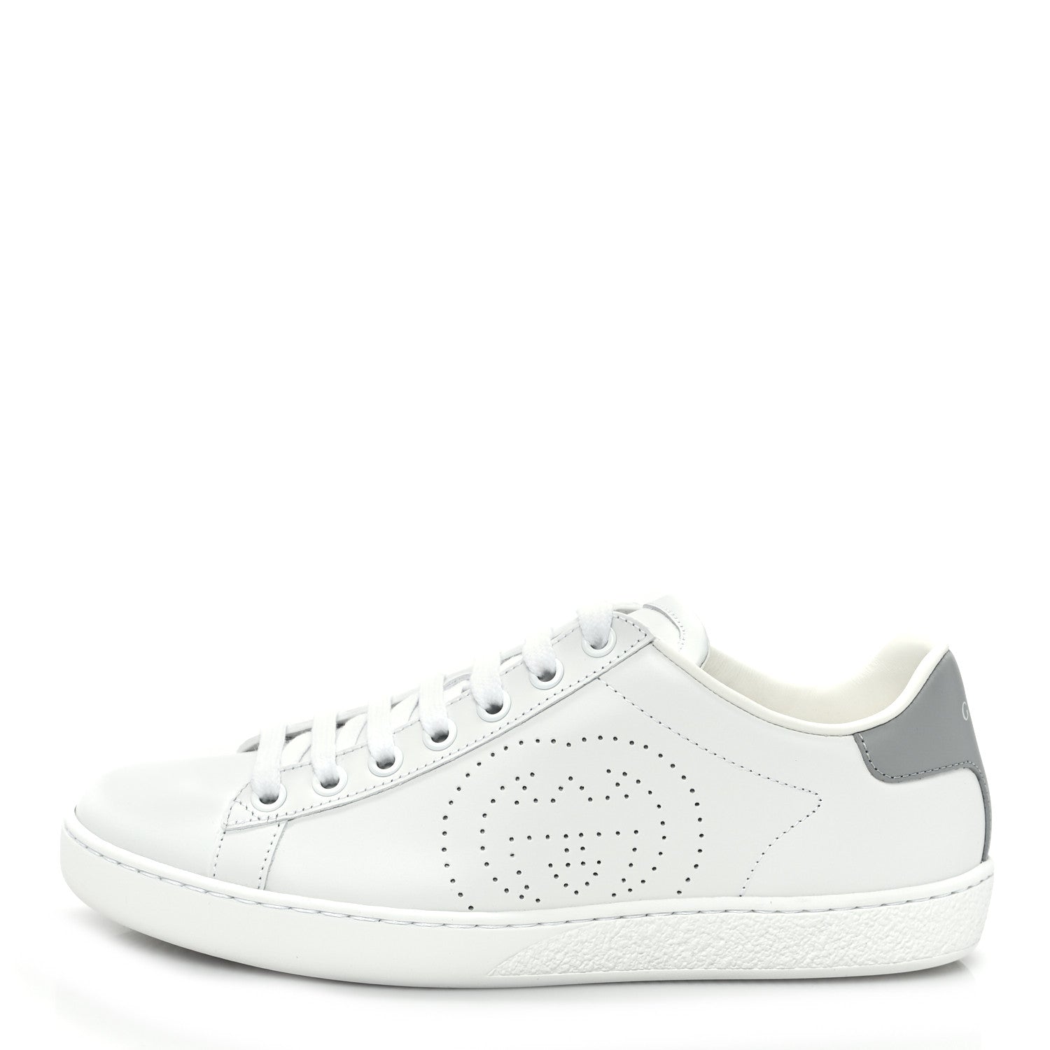 Gucci Calfskin Interlocking G Perforated Womens Ace Sneakers 36 White Grey Sky 1 of 9