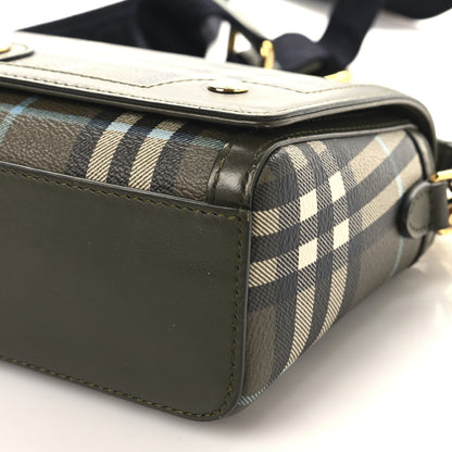 Burberry Coated Canvas Calfskin Vintage Check Note Top Handle Shoulder Bag Olive Green 10 of 11