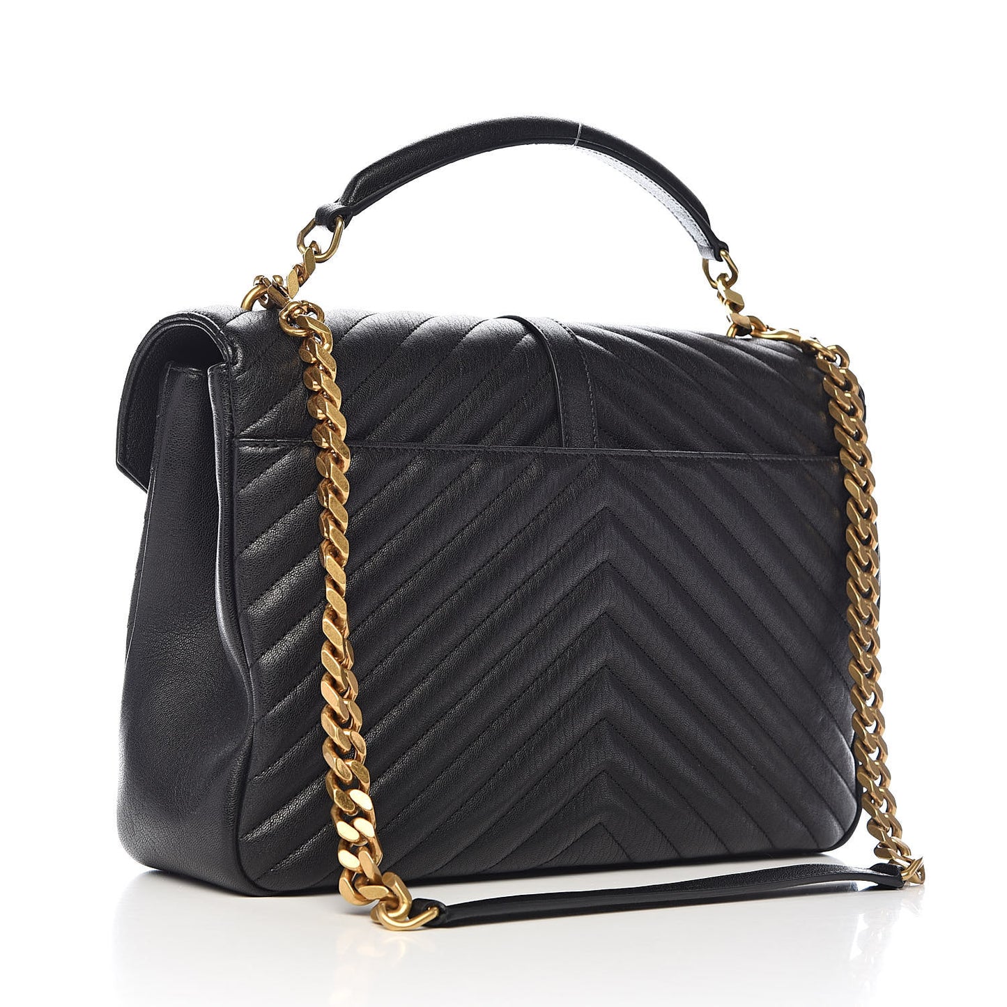 Sheepskin Matelasse Chevron Monogram Large College Satchel Black