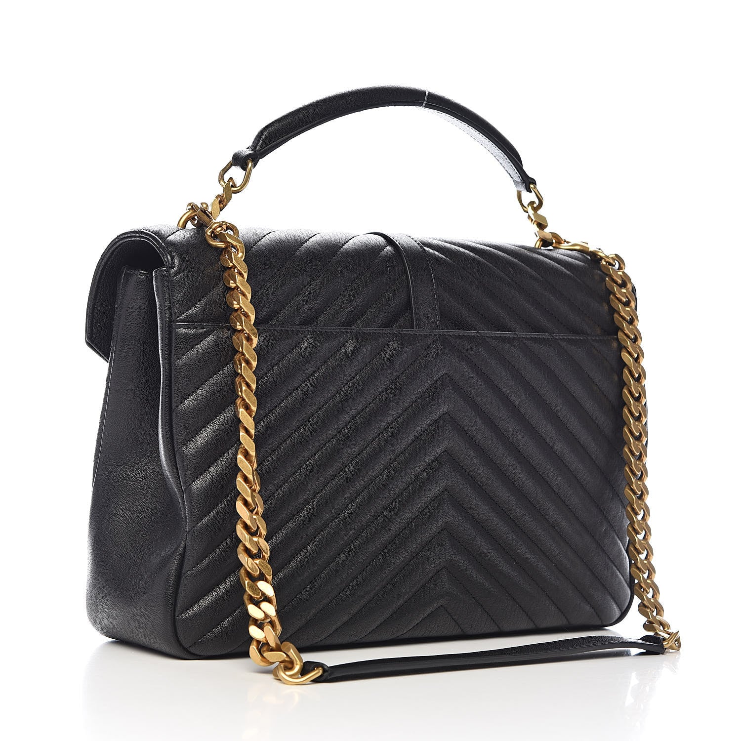 Saint Laurent Sheepskin Matelasse Chevron Monogram Large College Satchel Black 3 of 12