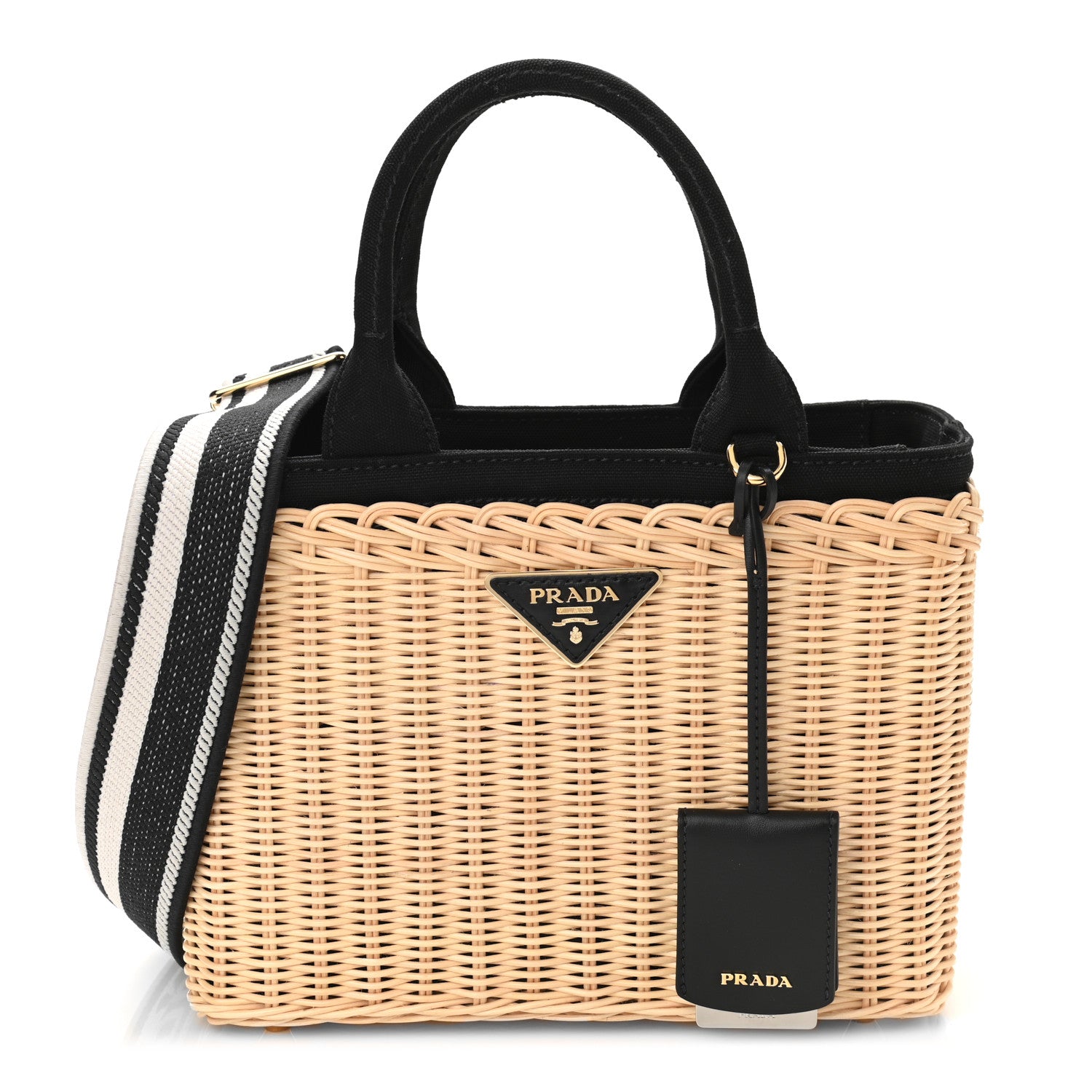 Prada Wicker Canvas Shoulder Bag Black 1 of 11