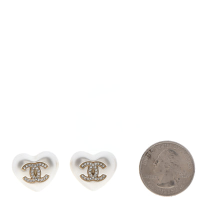 Chanel Pearl Crystal CC Heart Earrings Gold 2 of 4