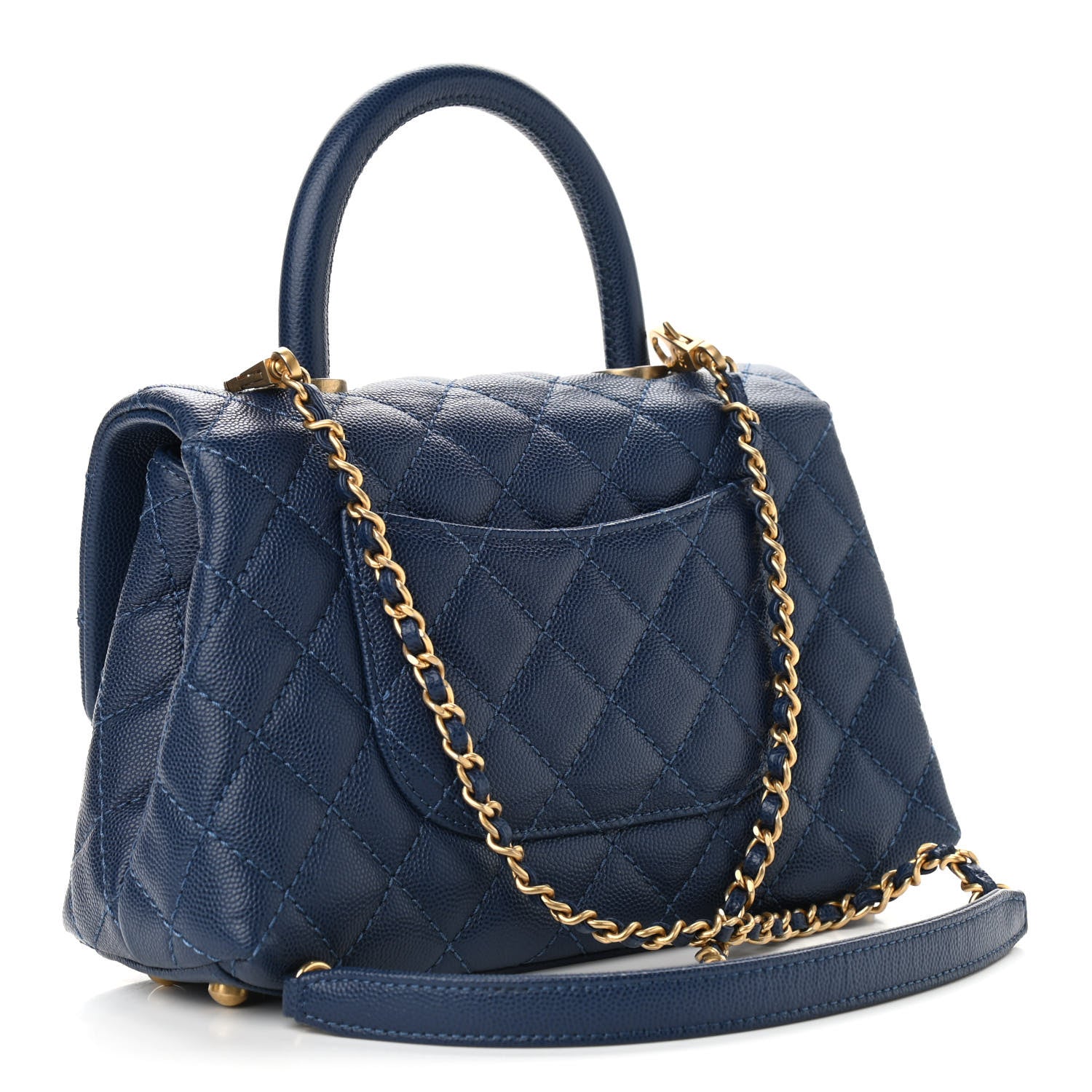 Chanel Caviar Quilted Mini Coco Handle Flap Navy Blue 3 of 9