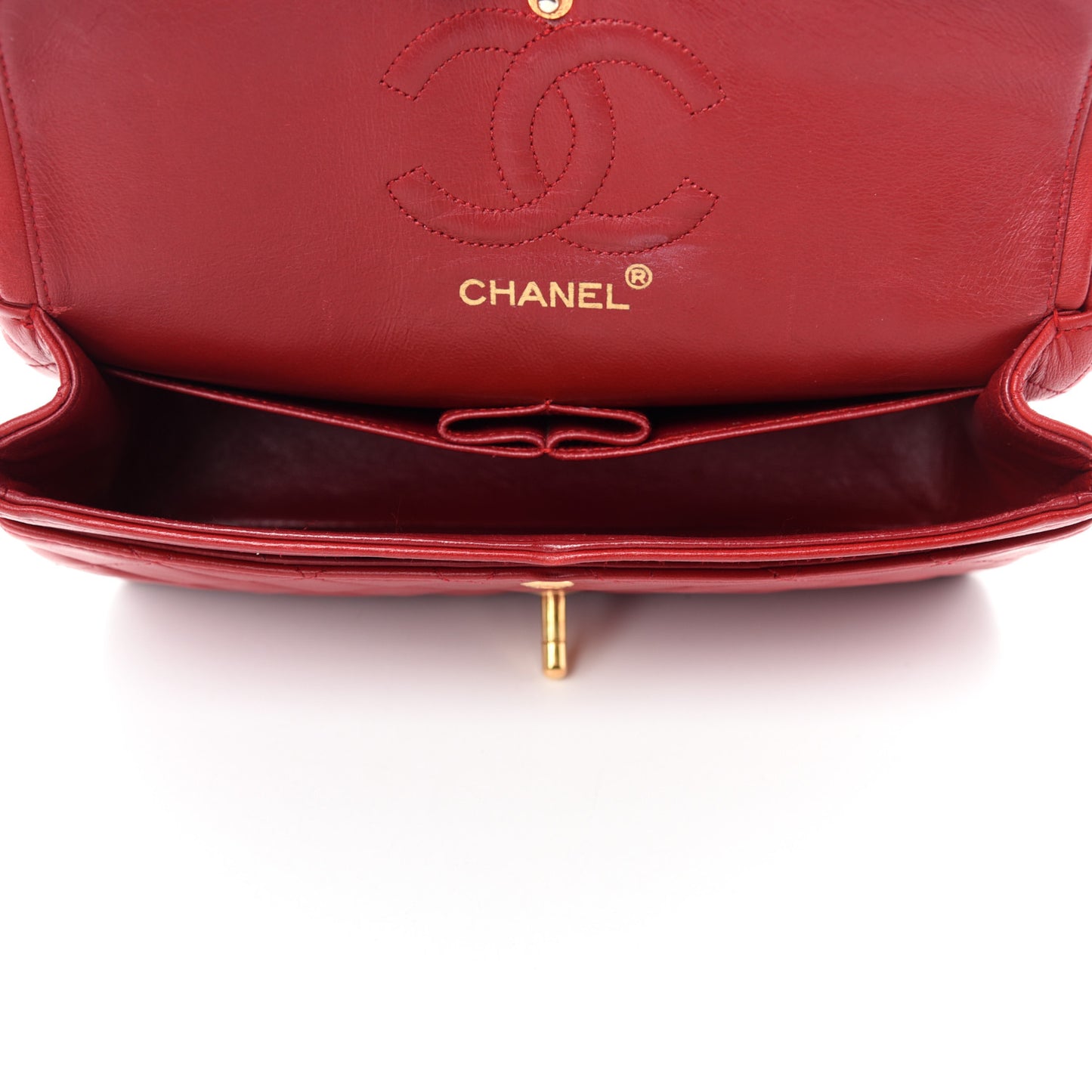 Lambskin Quilted Medium Double Flap Red