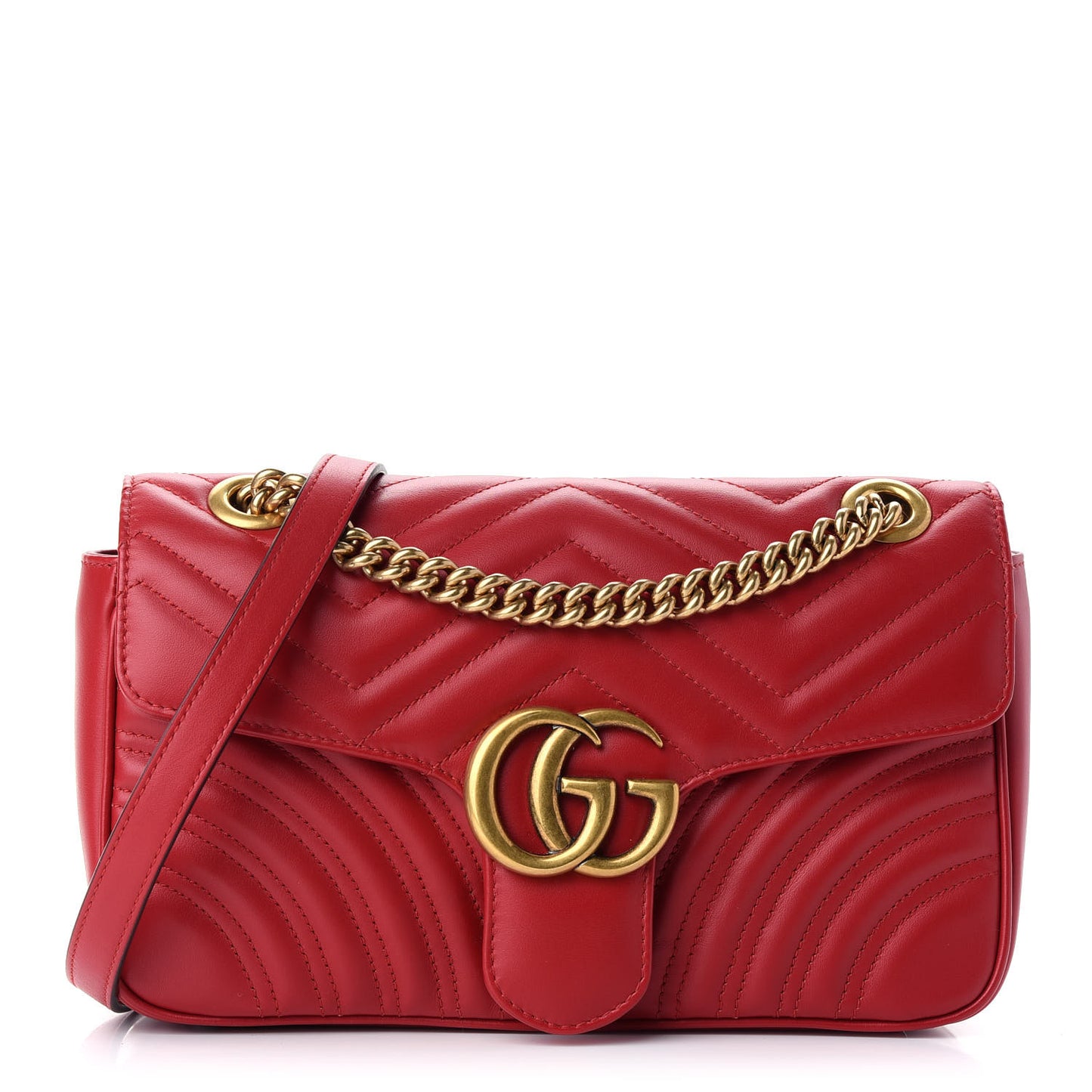 Calfskin Matelasse Small GG Marmont Shoulder Bag Hibiscus Red