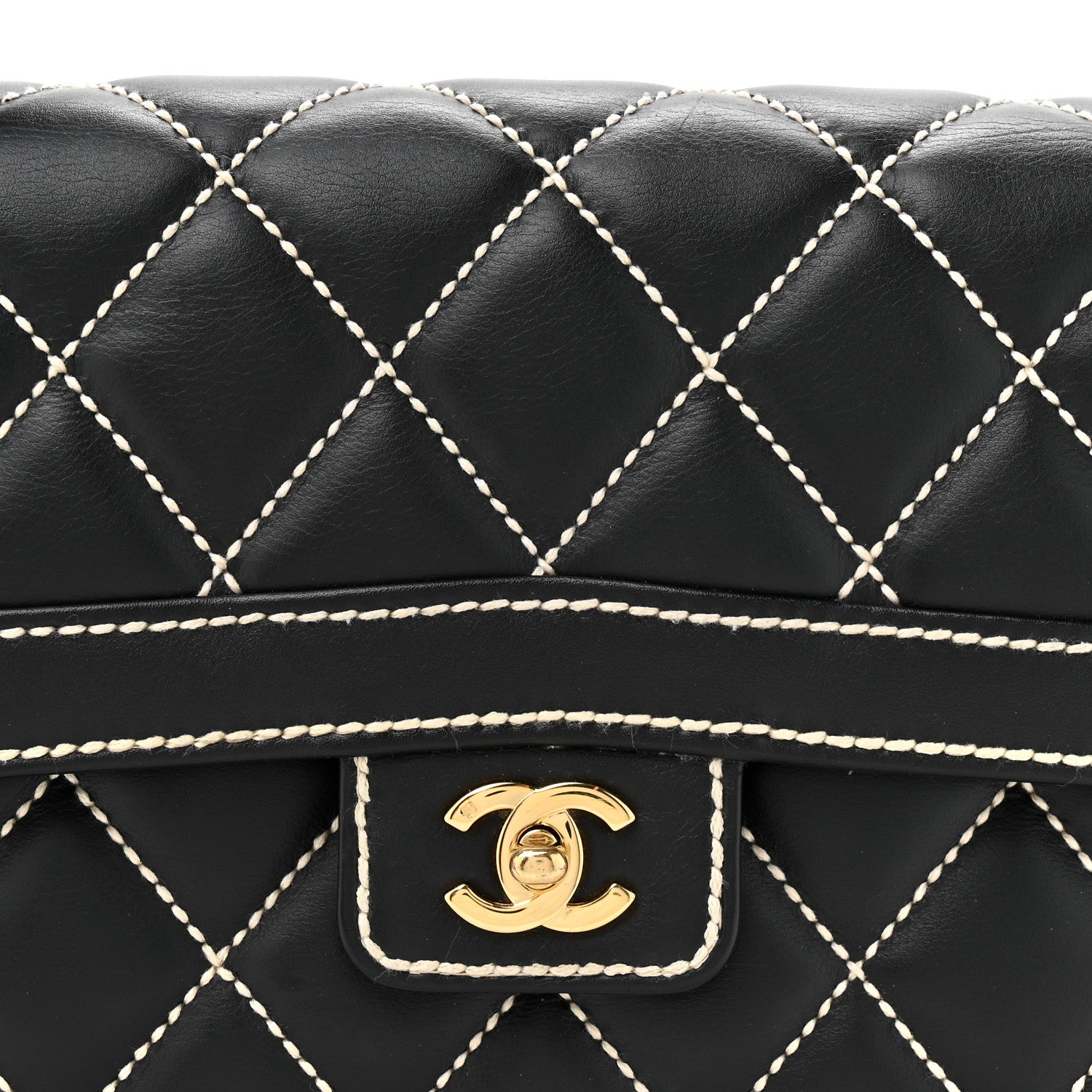 Chanel Calfskin Quilted Wild Stitch Large Top Handle Flap Black 9 of 14