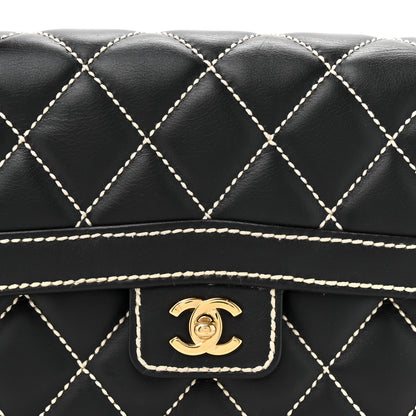 Chanel Calfskin Quilted Wild Stitch Large Top Handle Flap Black 9 of 14