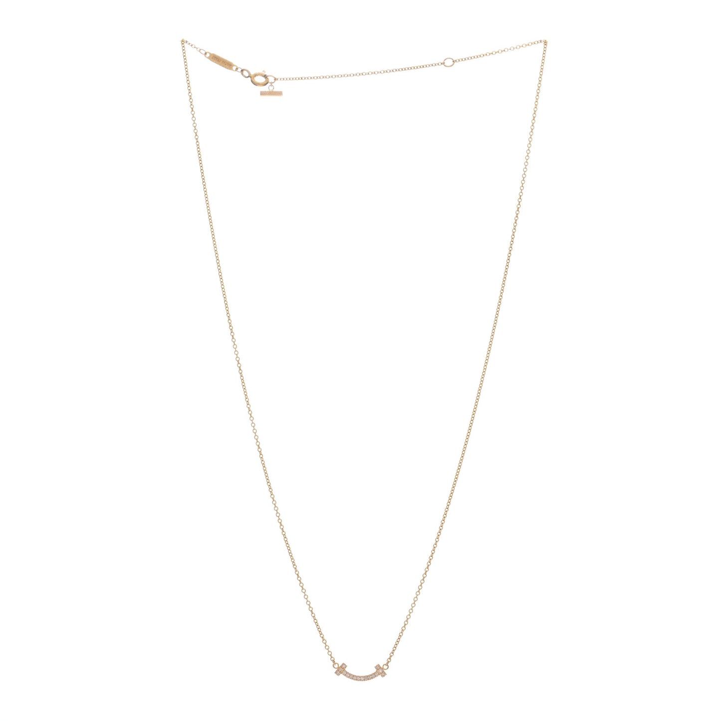 18K Rose Gold Diamond Mini T Smile Pendant Necklace