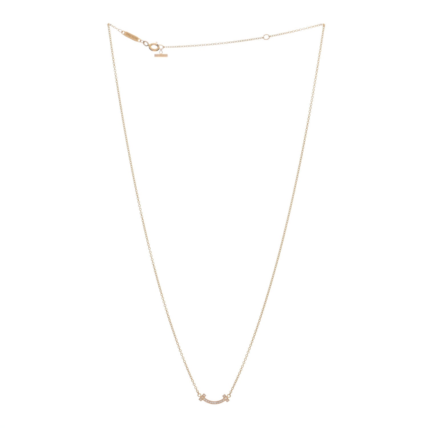 Tiffany 18K Rose Gold Diamond Mini T Smile Pendant Necklace 3 of 4