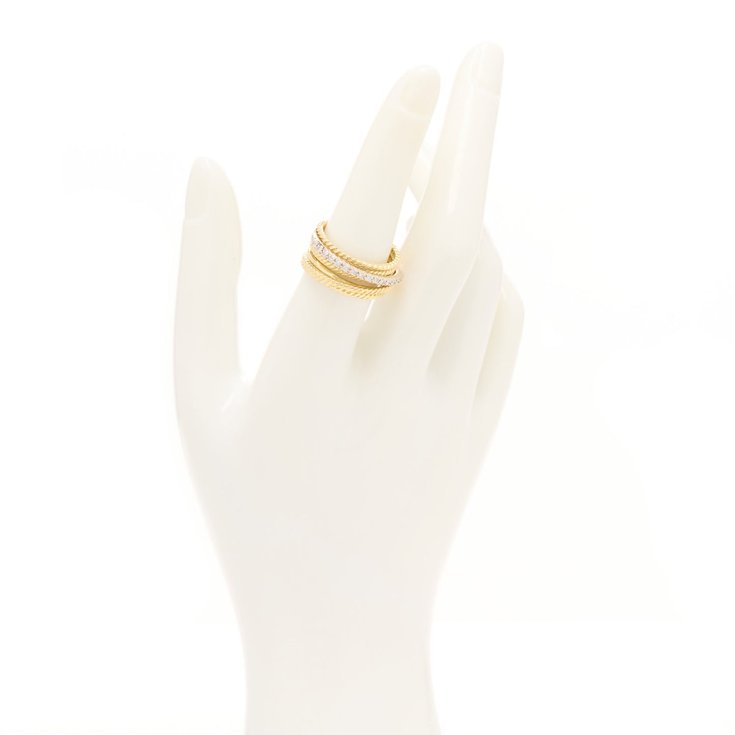 18K Yellow White Gold Diamond 11mm Wide Crossover Ring 54 7