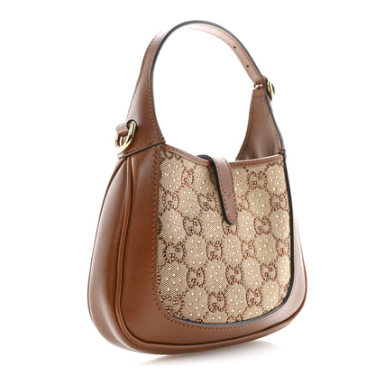 Gucci New Canvas Charisma Calfskin Crystal GG Monogram Mini Jackie 1961 Hobo Camel Ebony 3 of 11