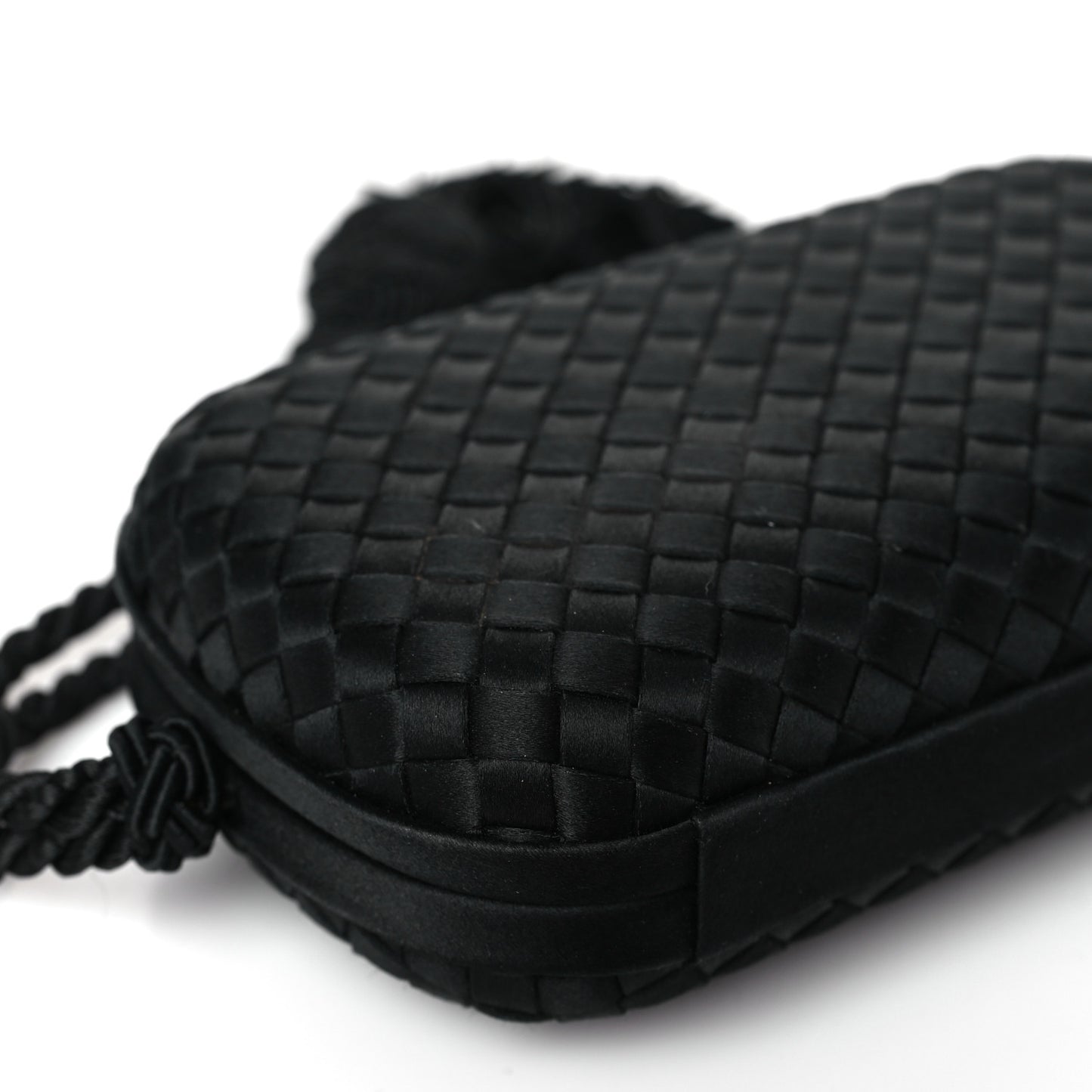 Satin Crystal Intreccio Tassel Clutch Black