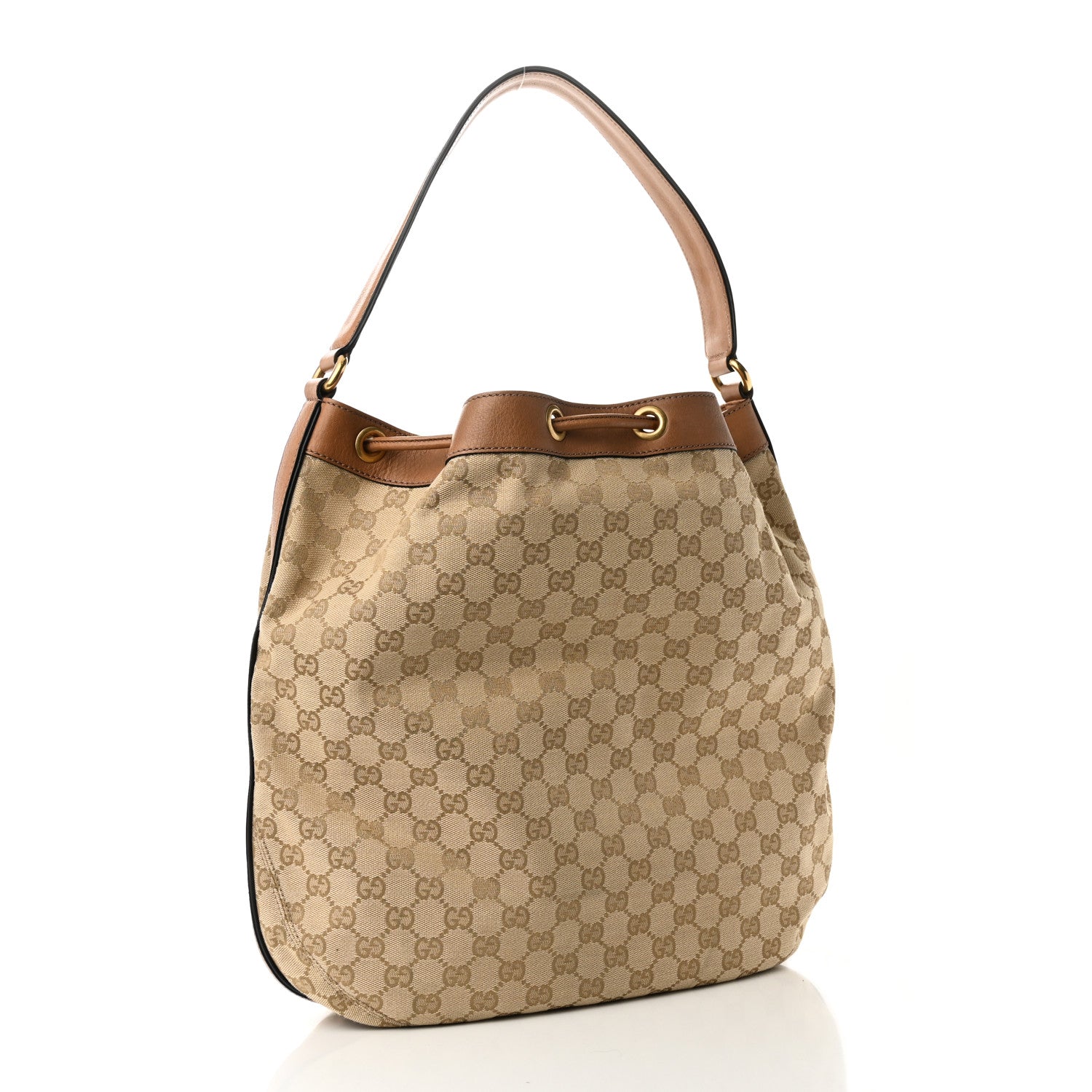 Gucci Monogram Web Rania Drawstring Shoulder Bag Sand 3 of 10